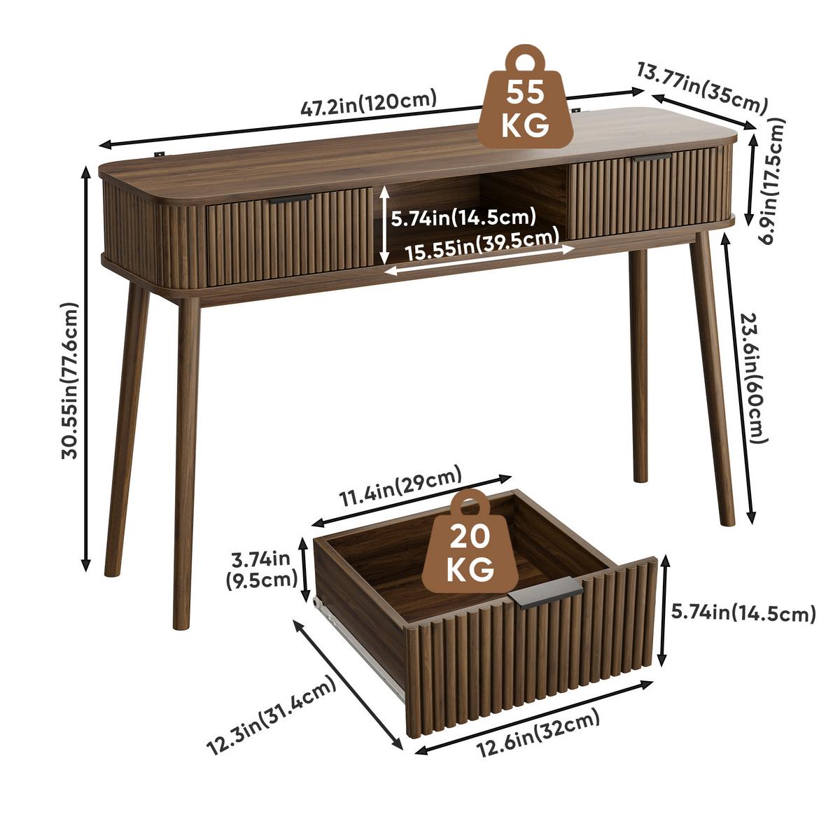 SCHREIBTISCH Mid-Century Walnuss-Optik mit 2 Schubladen & Ablage - Walnussfarben, Holzwerkstoff (35/120/77.6cm) - Urban Meuble