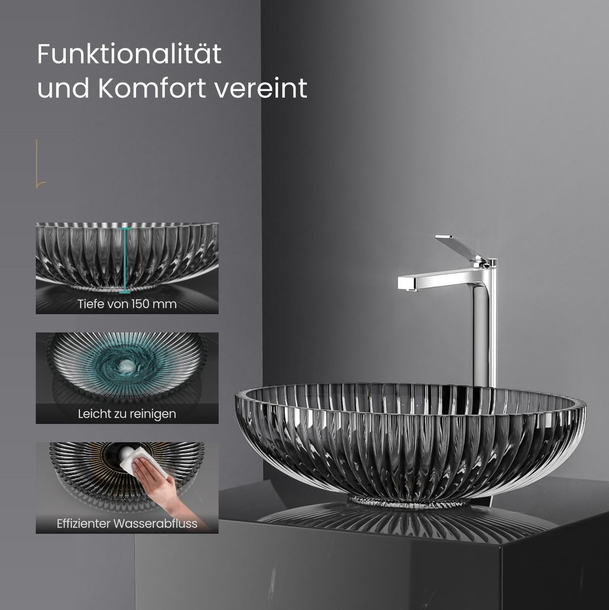 WASCHBECKEN Oval Glas Schwarz 51 / 35 / 15 cm - Schwarz, Glas (51/15/35cm) - EMKE