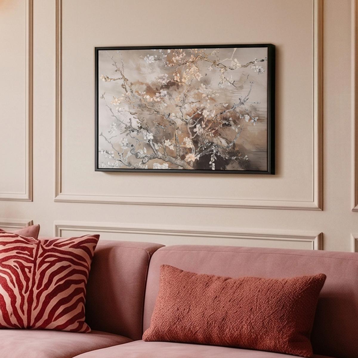 LEINWAND Bilder mit Rahmen - Mandelblüte - Kunst - Van Gogh - Beige - Abstrakt - 60x40 - Braun, Textil (60/40cm) - MuchoWow