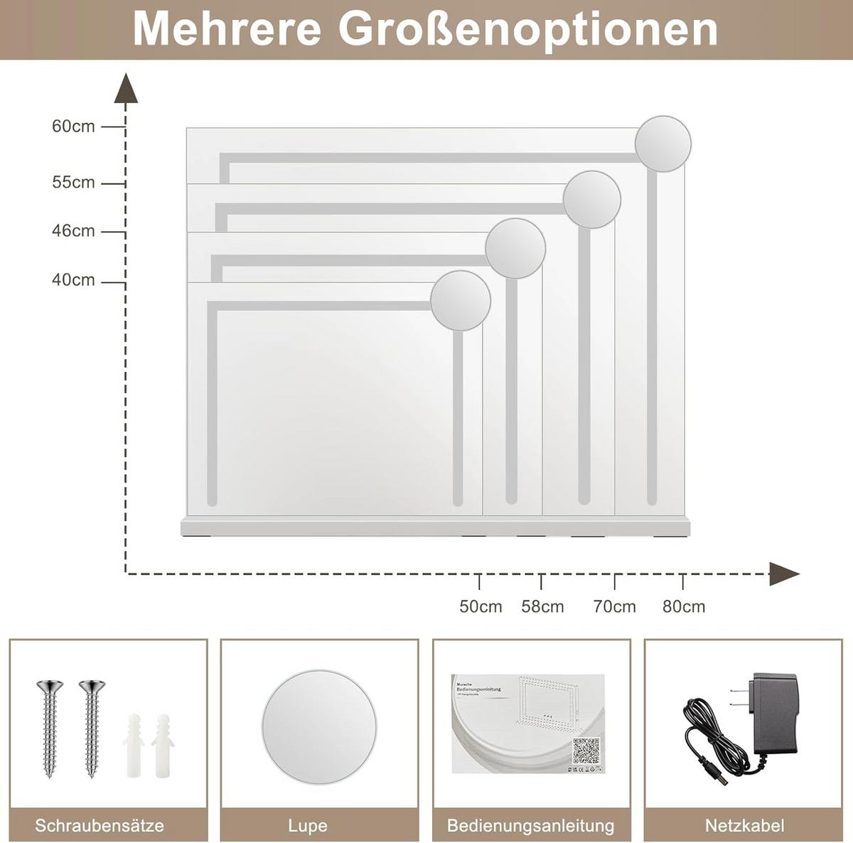 SCHMINKSPIEGEL Wyndeth 80/12/60 cm - Weiß, Glas/Metall (12/60/80cm) - ZMH