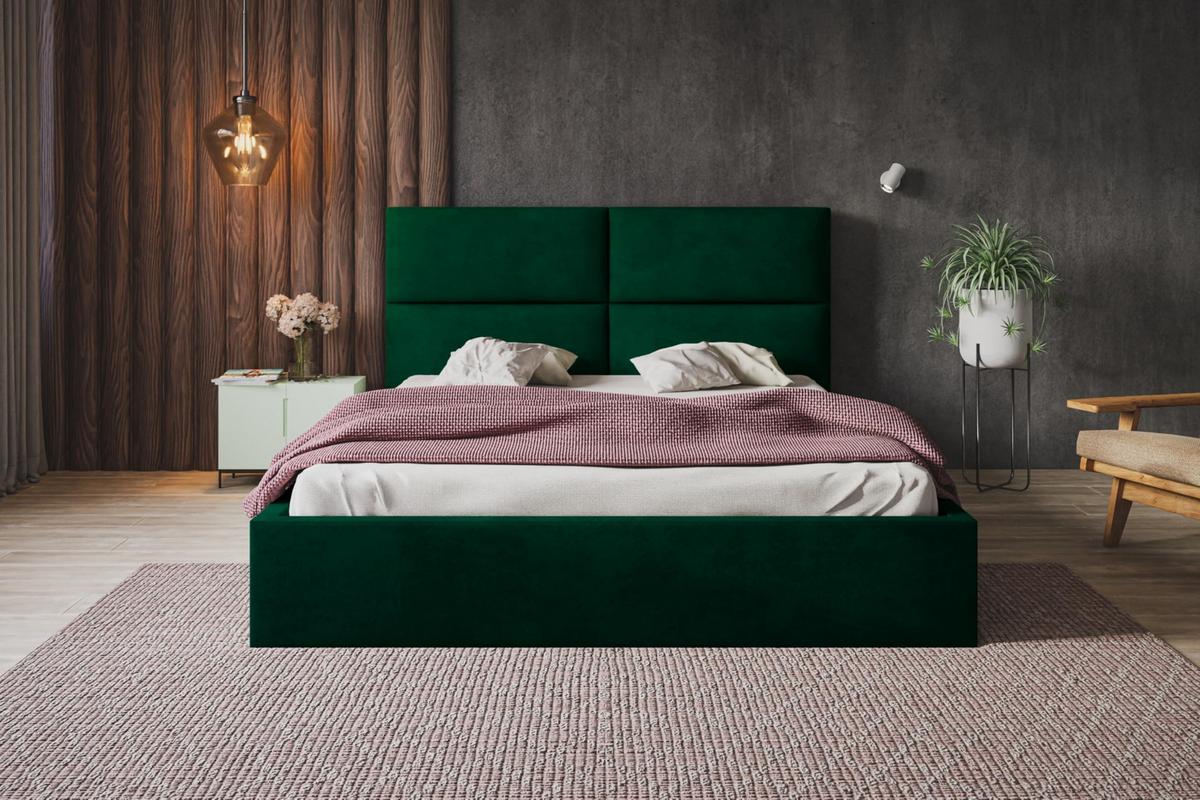BETT 90x200 - Polsterbett mit Bettkasten und Metallrahmen - Modern Betten - Glatter Kronos-Stoff - Kollektion Lizbona, Grün - Grün, Holz/Textil (90/200cm) - Alpi-Möbel