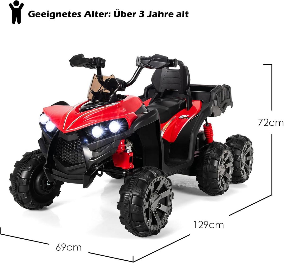 KINDERQUAD 12V Elektro Rot - Rot, Kunststoff (129/72/69cm) - COSTWAY