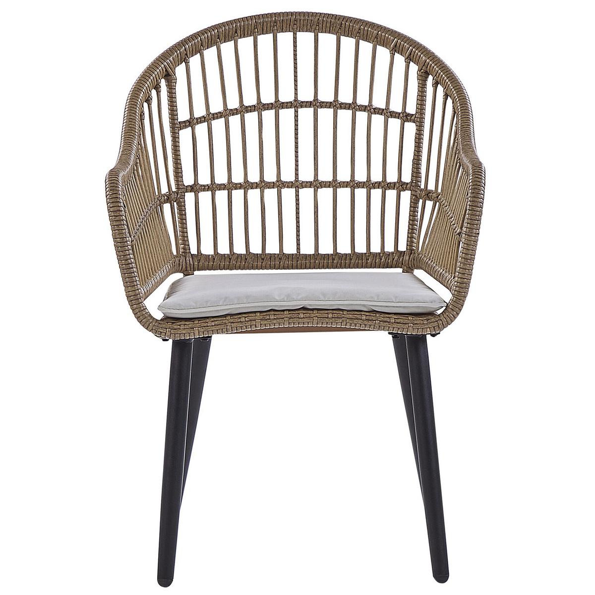GARTENMÖBEL SET 6-Sitzer Rattan natürlich Auflagen beige Aliano II - Beige/Schwarz, Kunststoff - Beliani