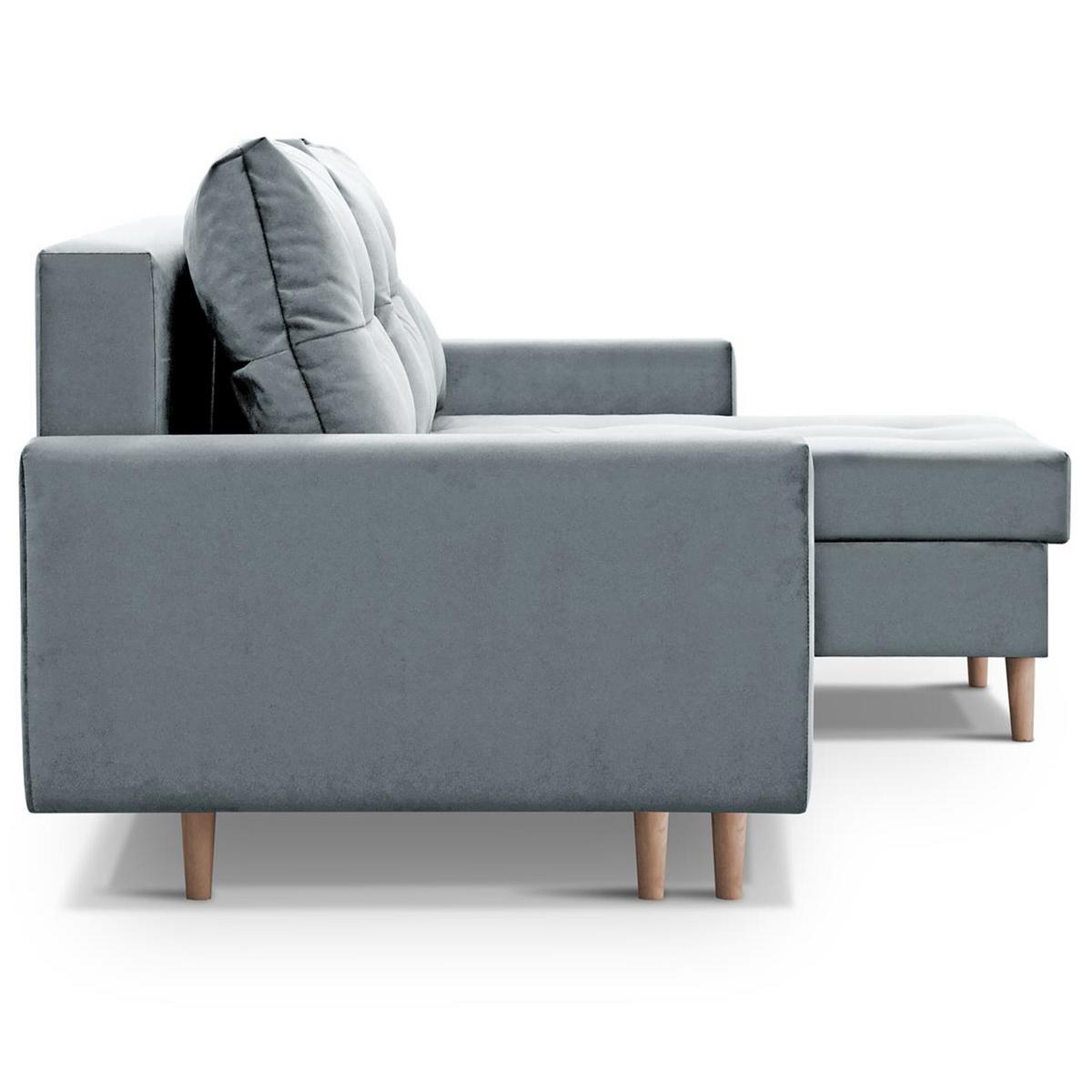 ECKSCHLAFSOFA Halant mit Bettkasten, universelle Ottomane, Veloursstoff, Hellgrau - Hellgrau, Textil (220/140cm) - Beautysofa