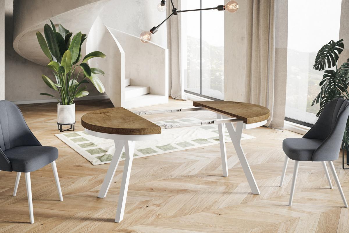 RUNDER Esstisch ausziehbar – Moderner Wohnzimmertisch und Küchentisch – Tisch mit Stabile Konstruktion, Durchmesser 120 cm - 220 cm - Farbe LEFAKS - Dunkelbraun/Weiß, Holzwerkstoff (120/120/77cm) - Alpi-Möbel