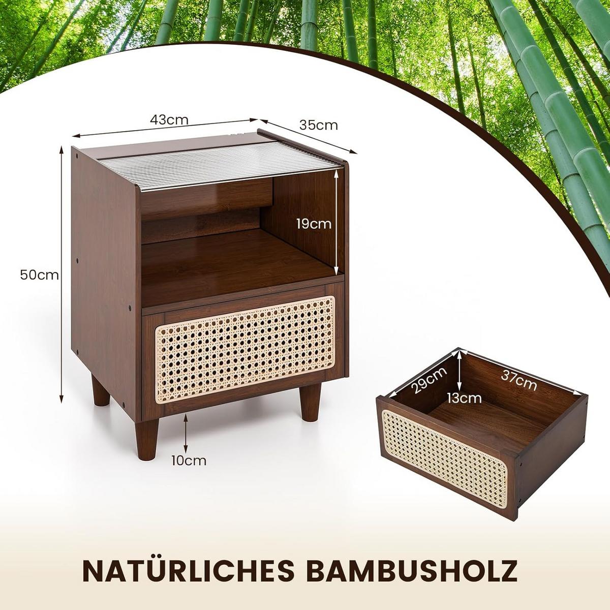NACHTTISCH Braun(2er-Set) - Braun, Naturmaterialen - COSTWAY