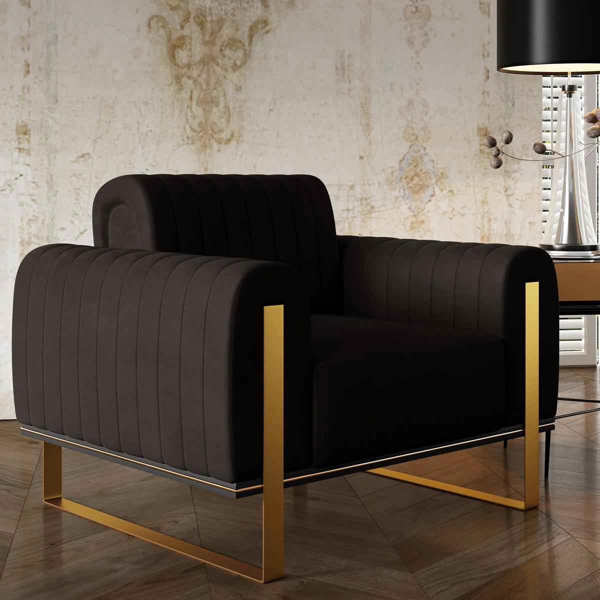SESSEL Parissa 106 cm - Goldfarben/Schwarz, Holz/Metall (106/79/92cm) - Selsey