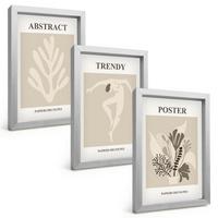 BILDER SET 3er Set - 20x30 cm Silberner Rahmen - Blumenmuster beige braun - Silberfarben, Kunststoff (20/30cm) - TULUP