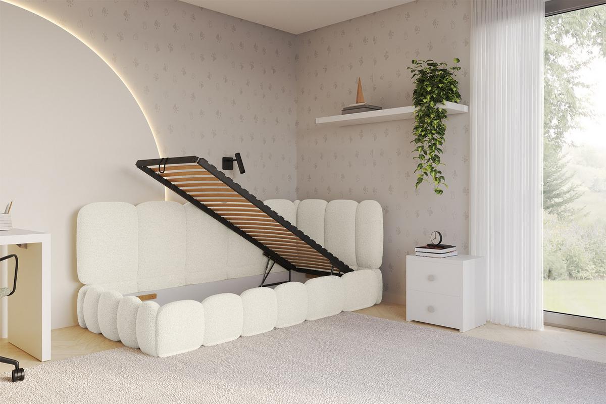 EINZELLBETT Jugendbett mit Bettkasten, Links - AVRY 80x200 Beige - Champagner, Holzwerkstoff/Textil (80/200cm) - ALTDECOR