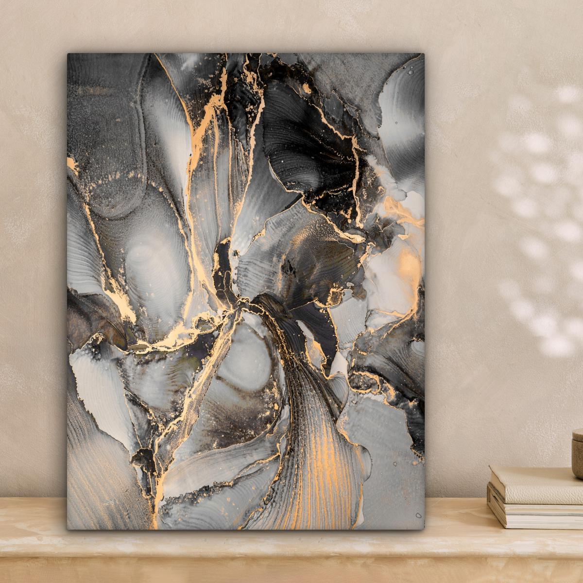 LEINWANDBILD Grau - Luxus - Gold - Marmor Room Decor 30x40 cm - Dunkelgrau, Textil (30/40cm) - MuchoWow