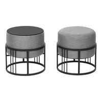 HOCKER-SET 2-TLG. Tas - Hellgrau/Schwarz, Holzwerkstoff/Textil (38/38/38cm) - [en.casa]