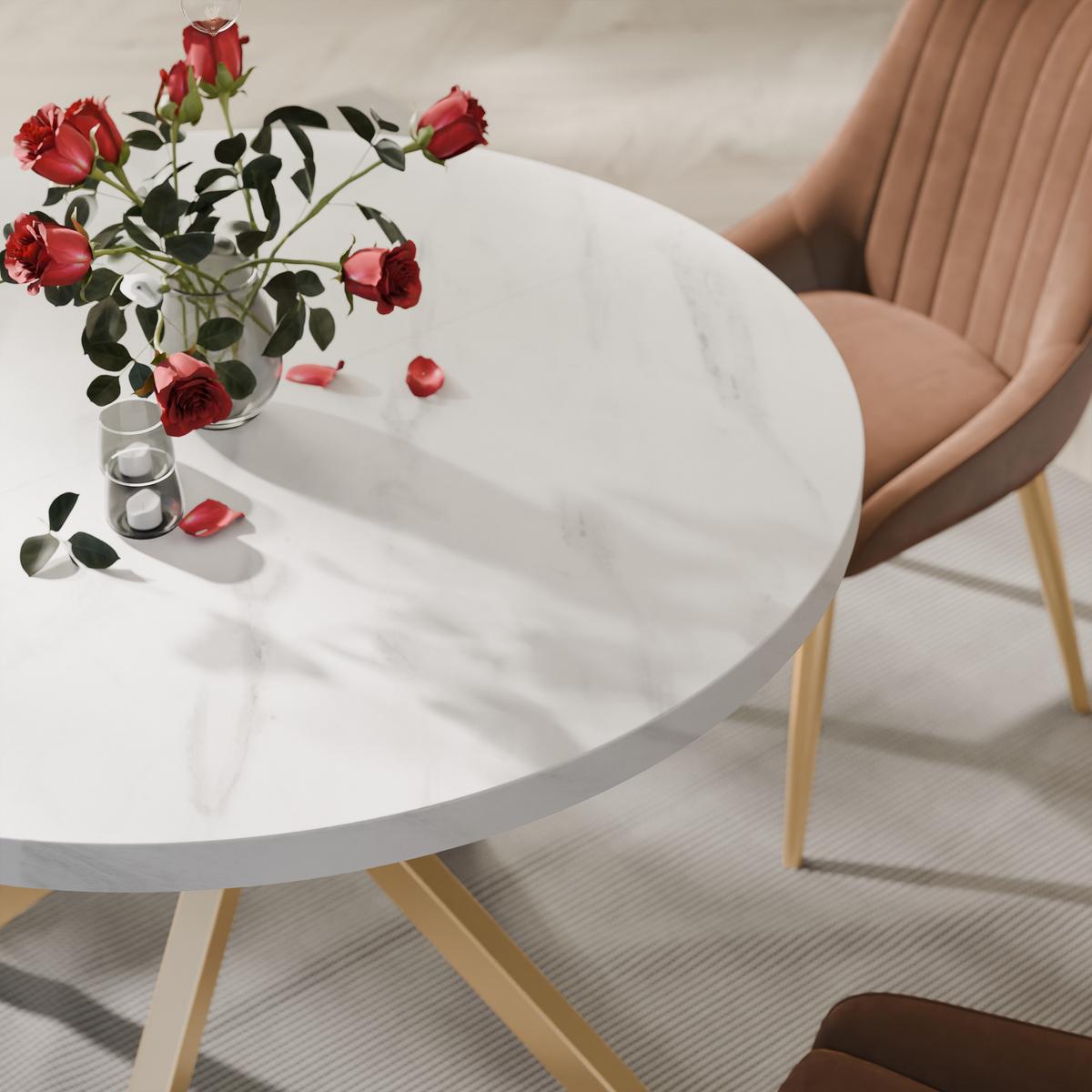 AUSZIEHTISCH MILTON 120-196/76 cm mit Metallgestell, Gold / Bianco Marmor - Perlmutt/Goldfarben, Holzwerkstoff/Metall (120/120/76cm) - Idohome