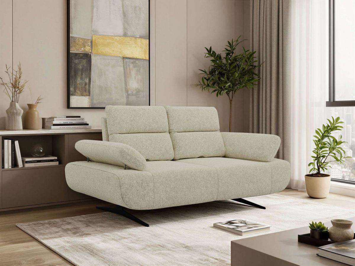 2-SITZER SOFA SORAE - Creme Stukture - Creme/Schwarz, Textil/Metall (182/94/107cm) - MKS