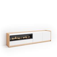 LOWBOARD, Weiß und Eiche Soft, Elektrokamin, 207/37/50cm - Weiß, Holzwerkstoff (207/50/37cm) - Skraut Home