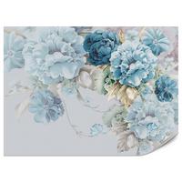 FOTOTAPETE für Schlafzimmer Blaue Pfingstrosen Zart Blumen Boho 100x70 - Blau/Gelb, Papier (100/70cm) - Muralo