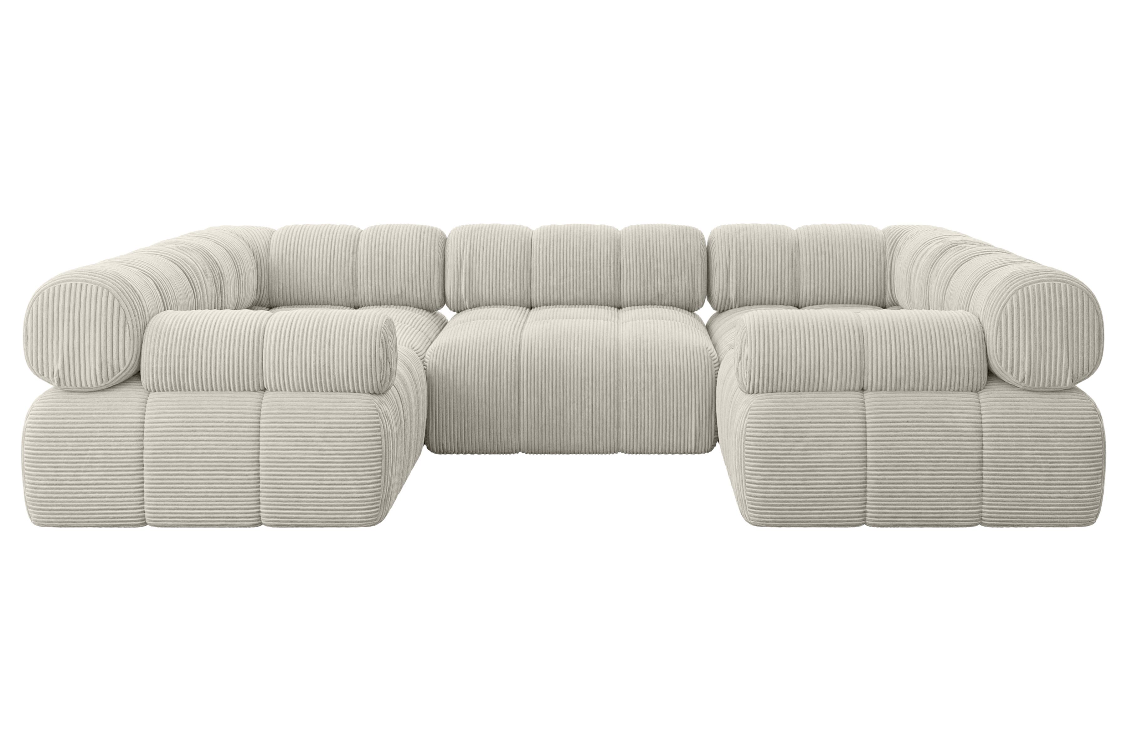 WOHNLANDSCHAFT modulares Sofa Birno-U1 - 285x190x70 cm Creme Cord - Hellgrau/Creme, Holzwerkstoff/Textil (285/70/190cm) - ALTDECOR