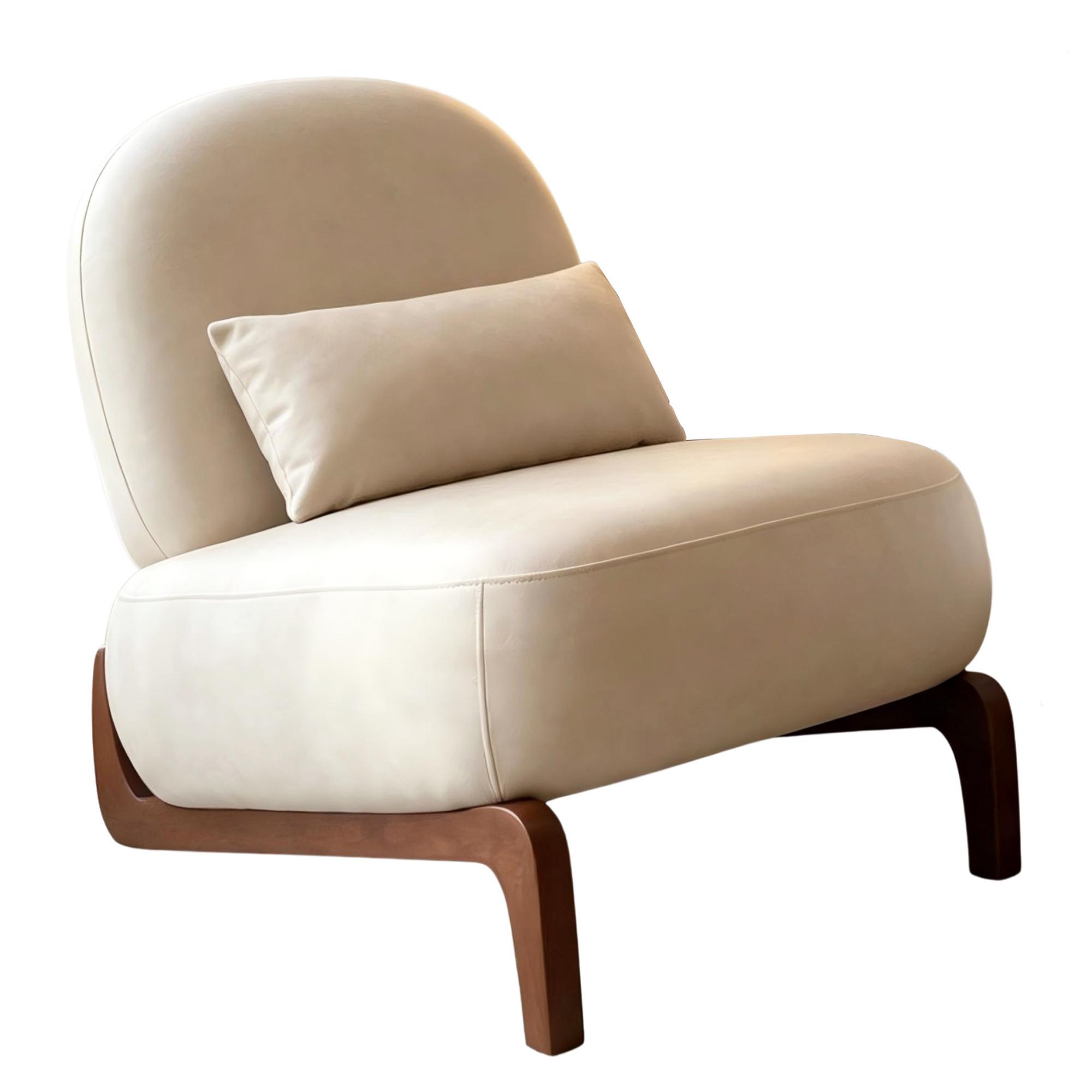 SESSEL Samt Camel Armlos Holzbeine Lounge Lesesessel Wohnzimmer - Hellbraun, Textil (86.9/69.9/72.1cm) - Urban Meuble