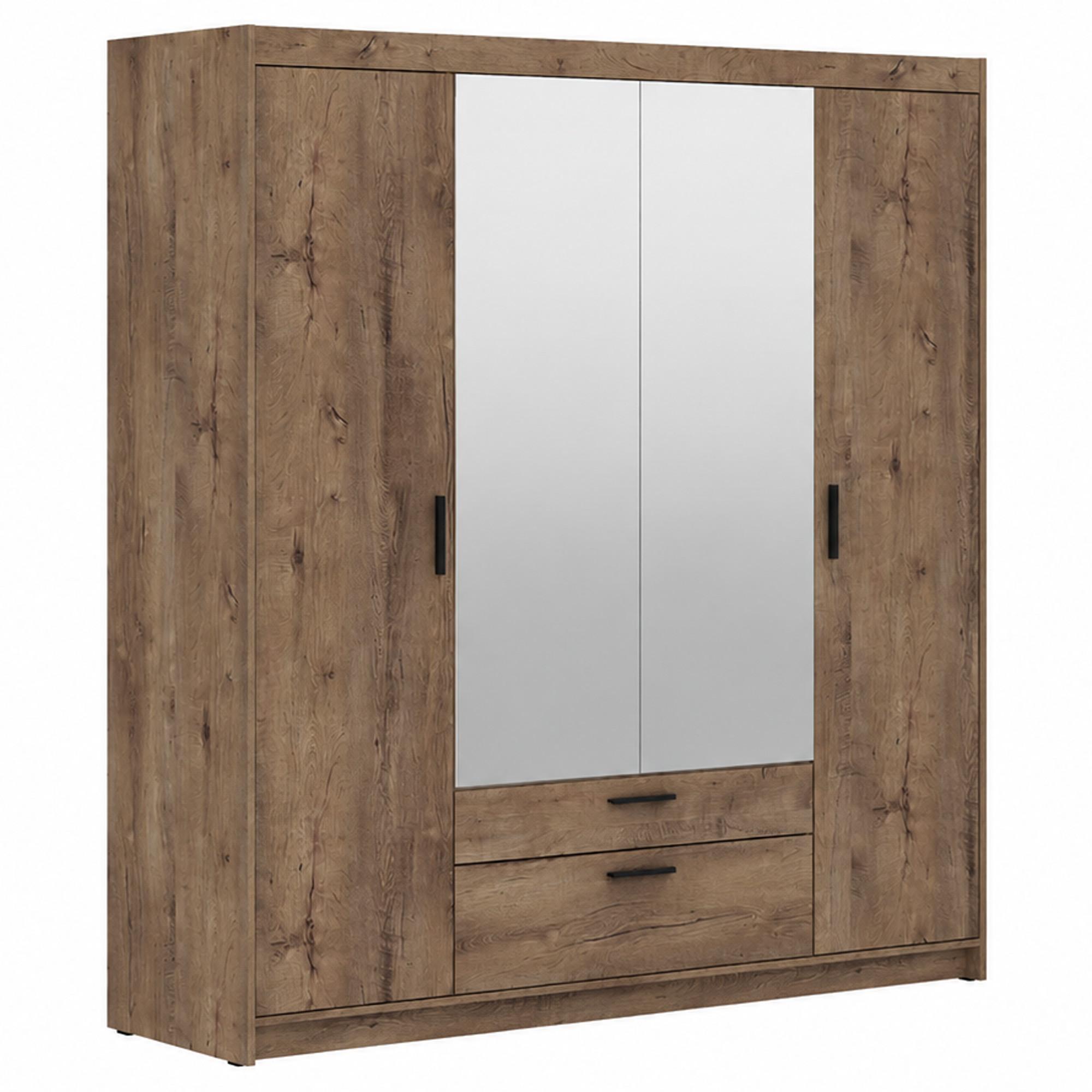 DREHTÜRENSCHRANK Elena mit 4 Türen, 2 Schubladen und Spiegel, 176 cm, Eiche Lefkas - Eichefarben, Holzwerkstoff (176/190/53cm) - Beautysofa