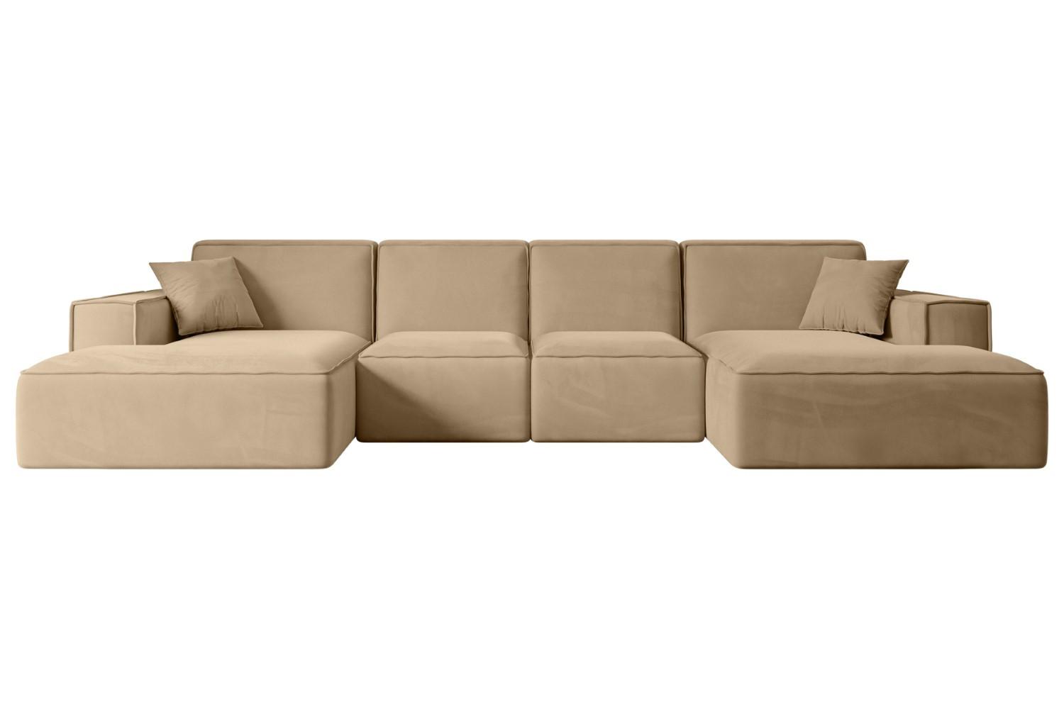 WOHNLANDSCHAFT SIERRA-U - 349x169x80 cm Beige Velours - Beige/Schwarz, Holzwerkstoff/Kunststoff (349/80/169cm) - ALTDECOR