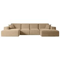 WOHNLANDSCHAFT SIERRA-U - 349x169x80 cm Beige Velours - Beige/Schwarz, Holzwerkstoff/Kunststoff (349/80/169cm) - ALTDECOR