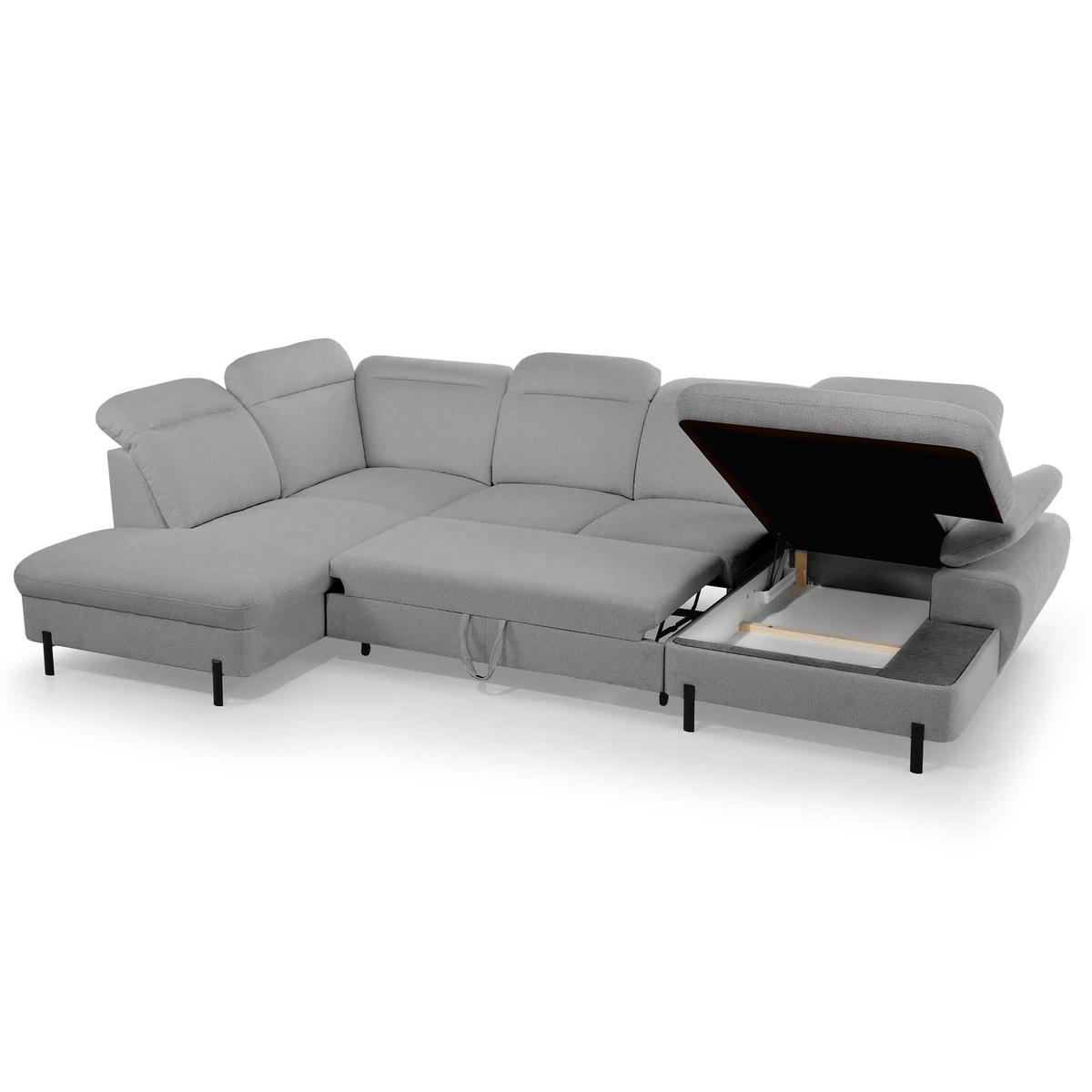 WOHNLANDSCHAFT Sora U mit Schlaffunktion und verstellbarer Sitztiefe, Kopfstützen und Armlehne, 365 cm, Grau, Rechts - Schwarz/Grau, Textil (365/107/235cm) - Beautysofa