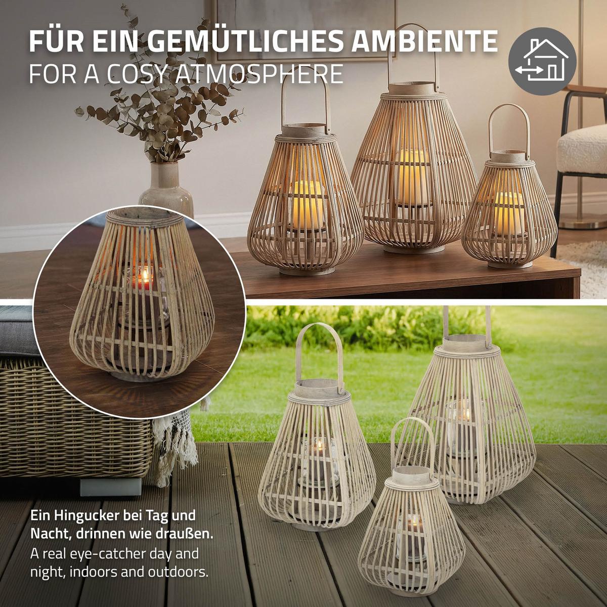 BAMBUS LATERNE H: 50 cm Holzfarbe Boho Stil - Naturfarben, Holz (24/50/24cm) - ECD-Germany
