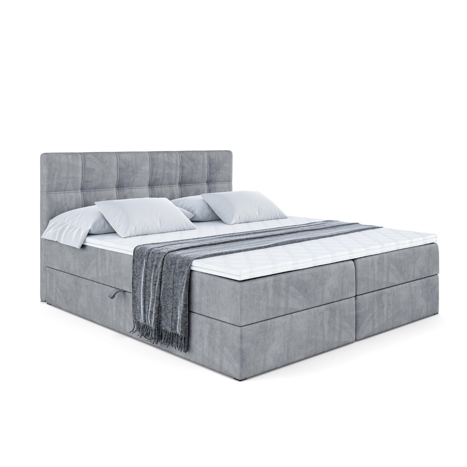 BOXBETT mit Matratze H3 und Lattenrost - MARCE - 200 x 200 cm - Grau - Hellgrau, Holzwerkstoff (200/200cm) - ALTDECOR
