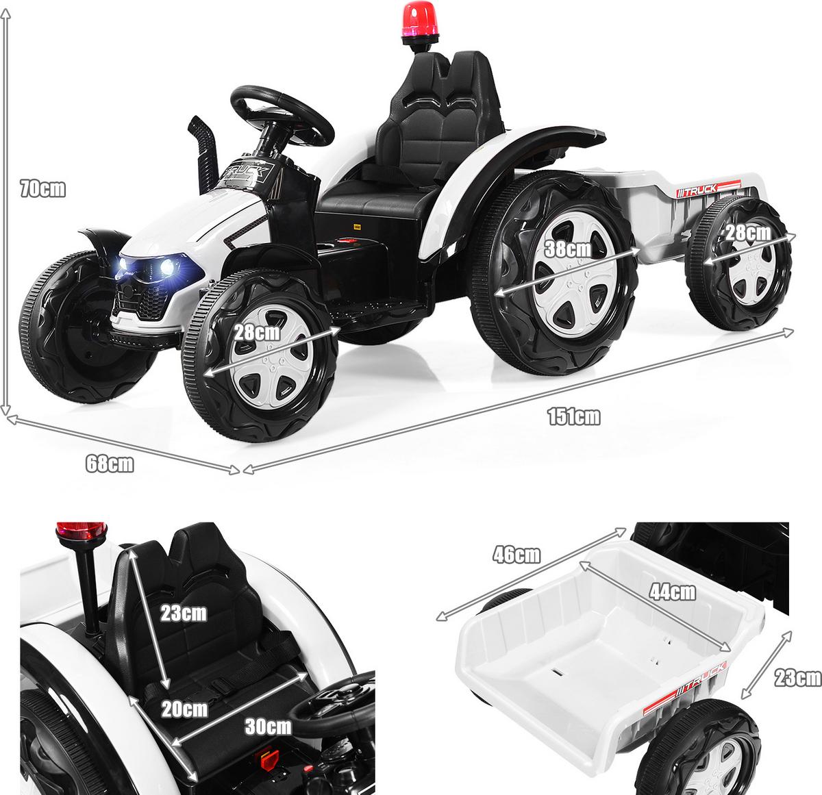 TRAKTOR 12V Weiß - Weiß, Kunststoff (154/73/71cm) - COSTWAY