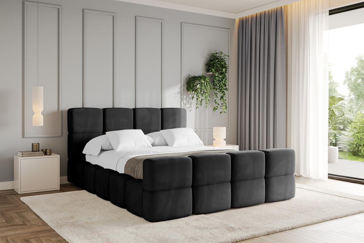 POLSTERBETT mit Bettkasten und Lattenrost, Bett mit Kopfteil, Boxbett ohne Matratze, Doppelbett mit Stauraum - NATA-Z 200x200 Schwarz - Schwarz Hochglanz, Holzwerkstoff/Textil (200/200cm) - ALTDECOR