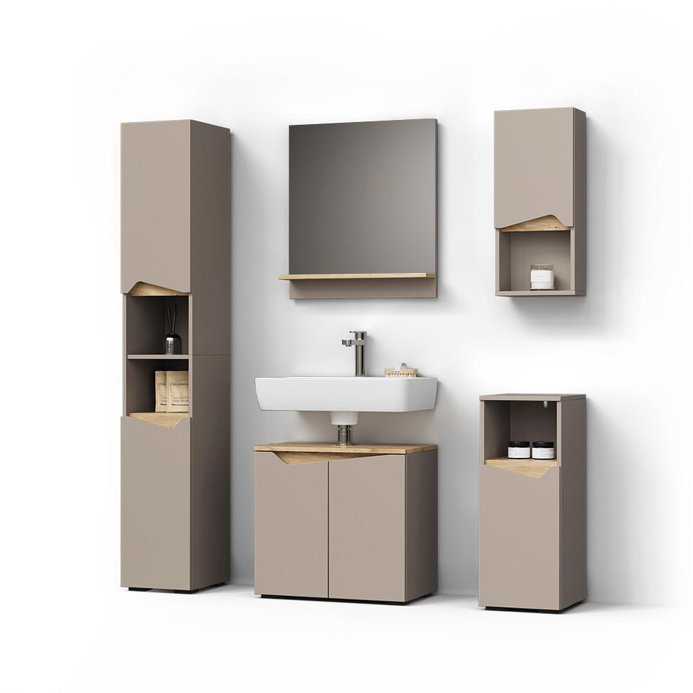 BADMÖBEL-KOMBINATION Timavo Greige 5 Teile - Greige, Holzwerkstoff (60/57/35cm) - Livinity®