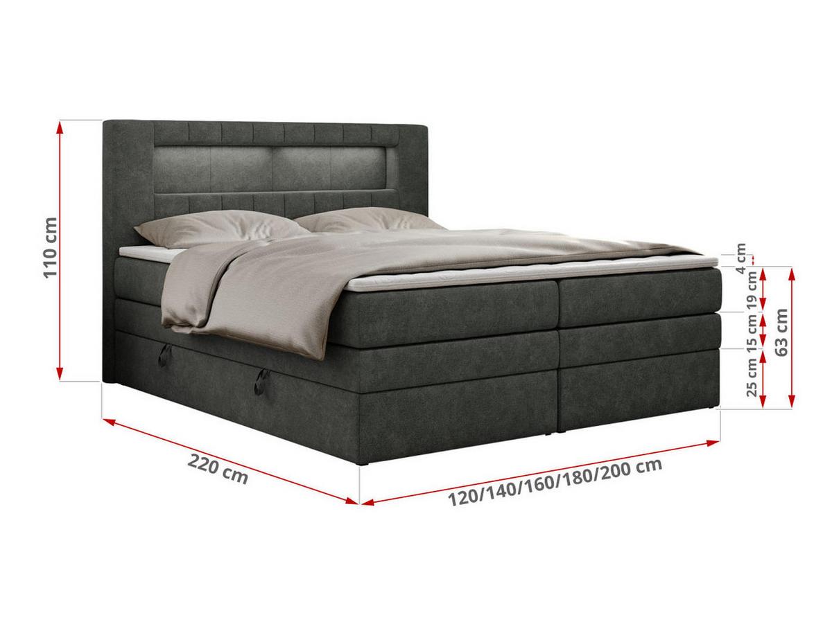 BOXSPRINGBETT GOLD-5 KING LED 160/200 Dunkelgrau Struktur - H4 - Dunkelgrau, Holz/Textil (160/200cm) - MKS
