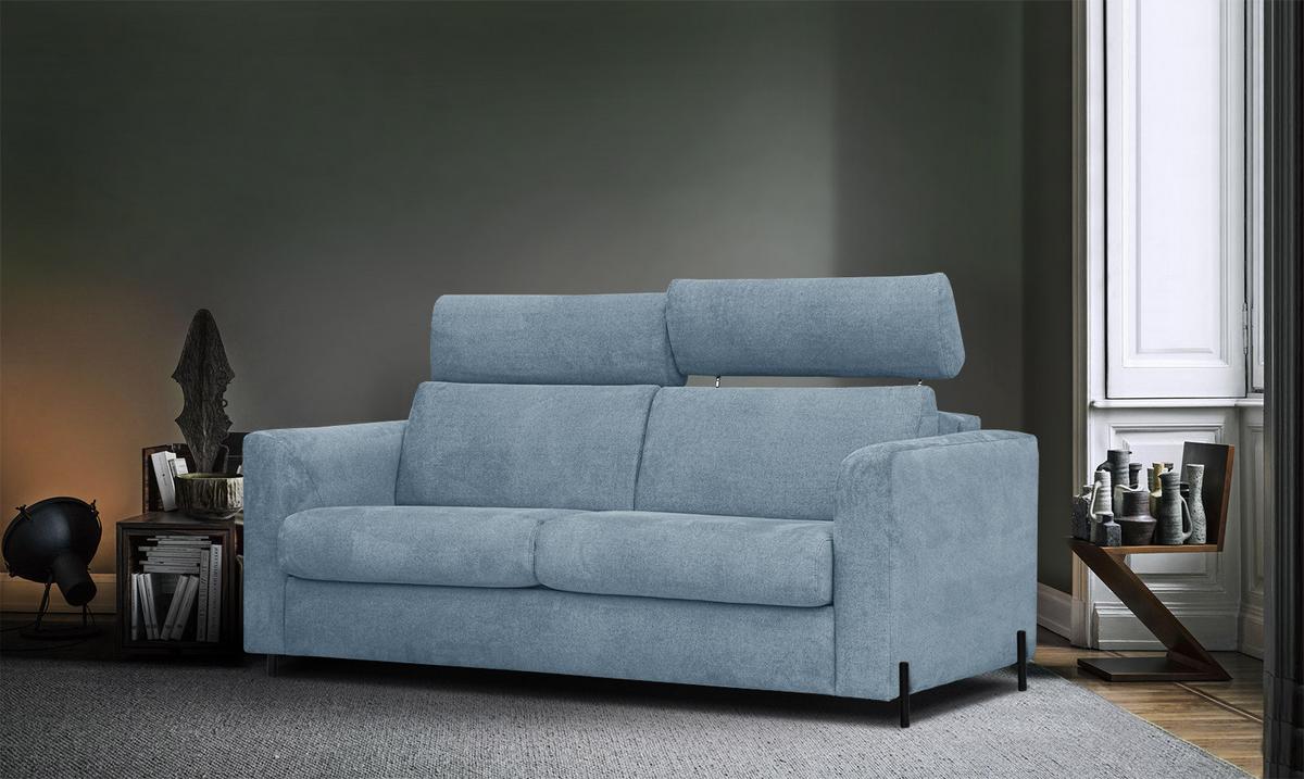 SOFA MEZO 3-Sitzer mit Schlaffunktion, blau - Blau/Schwarz, Holz/Textil (232/90/107cm) - Wozimo