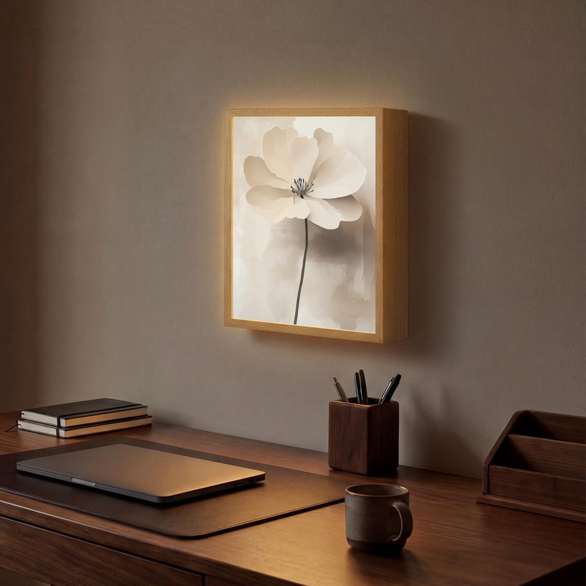 WANDLEUCHTE MIT AKKU Blume - Beige - Farbe - Schatten 30x40 cm - Beige, Holzwerkstoff (30/40/8cm) - OnlyWow