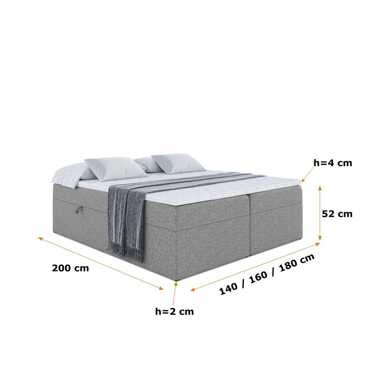 BOXBETT mit H3-Matratze und Lattenrost - MARCE BW - 140x200 Grau - Grau, Holzwerkstoff (140/200cm) - ALTDECOR