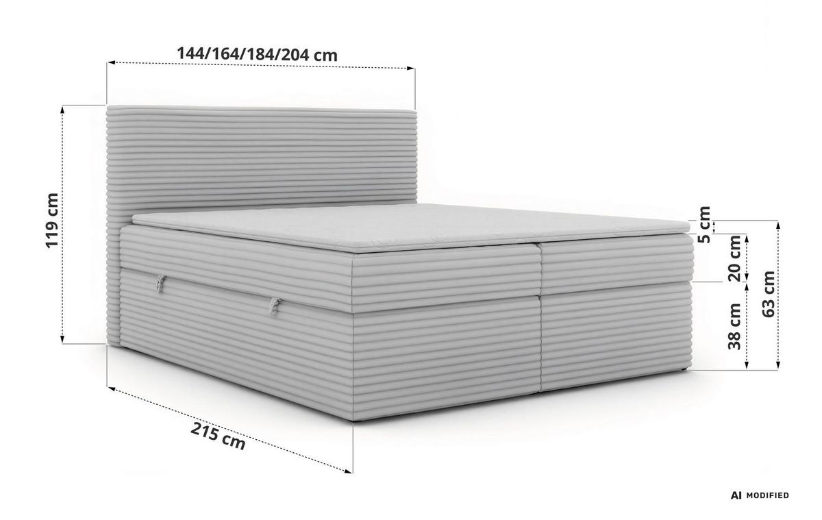 BOXBETT TILION 200/200 - Grau Cord - Topper T25 - H3 - Schwarz/Grau, Kunststoff/Textil (200/200cm) - MKS