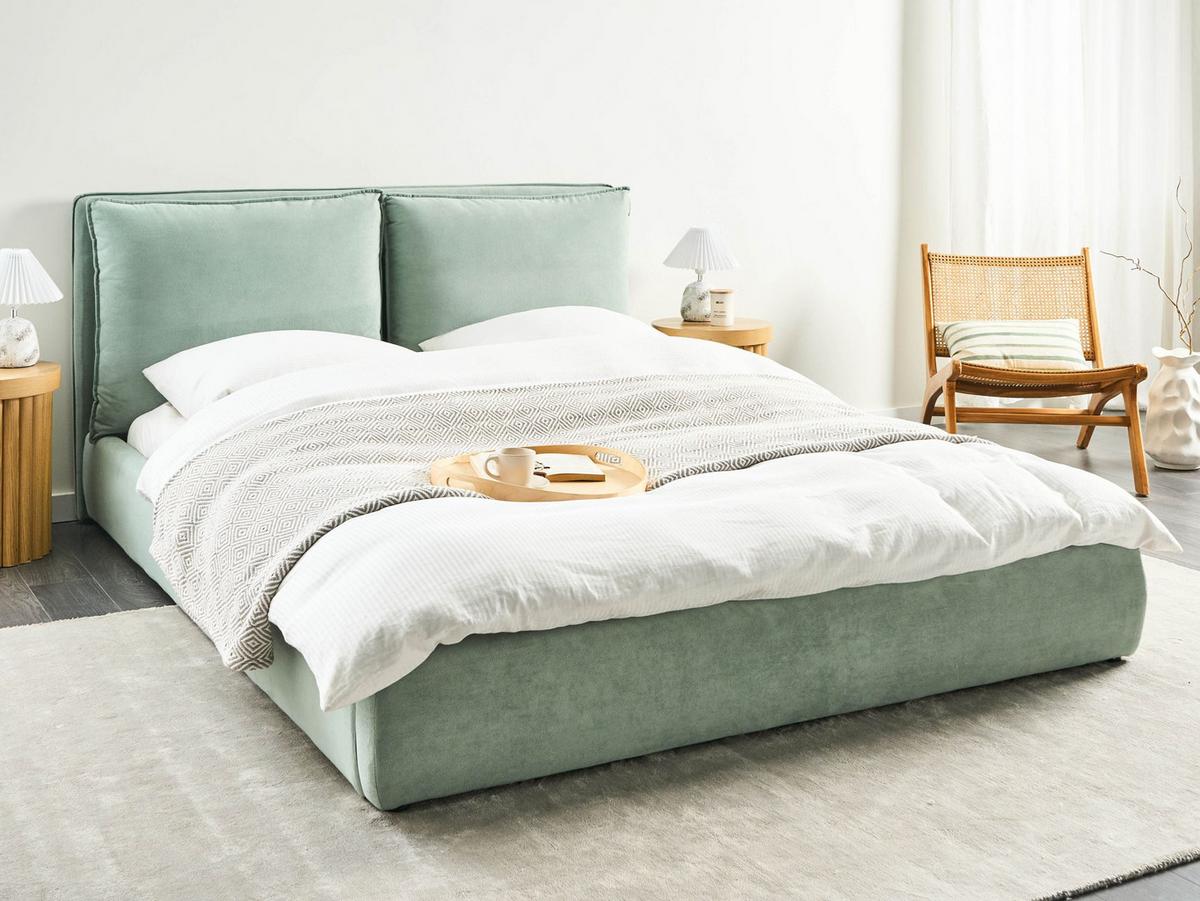 BETT mit Lattenrost 160/200 cm Mintgrün Bajonna - Schwarz/Mintgrün, Textil (160/200cm) - Beliani