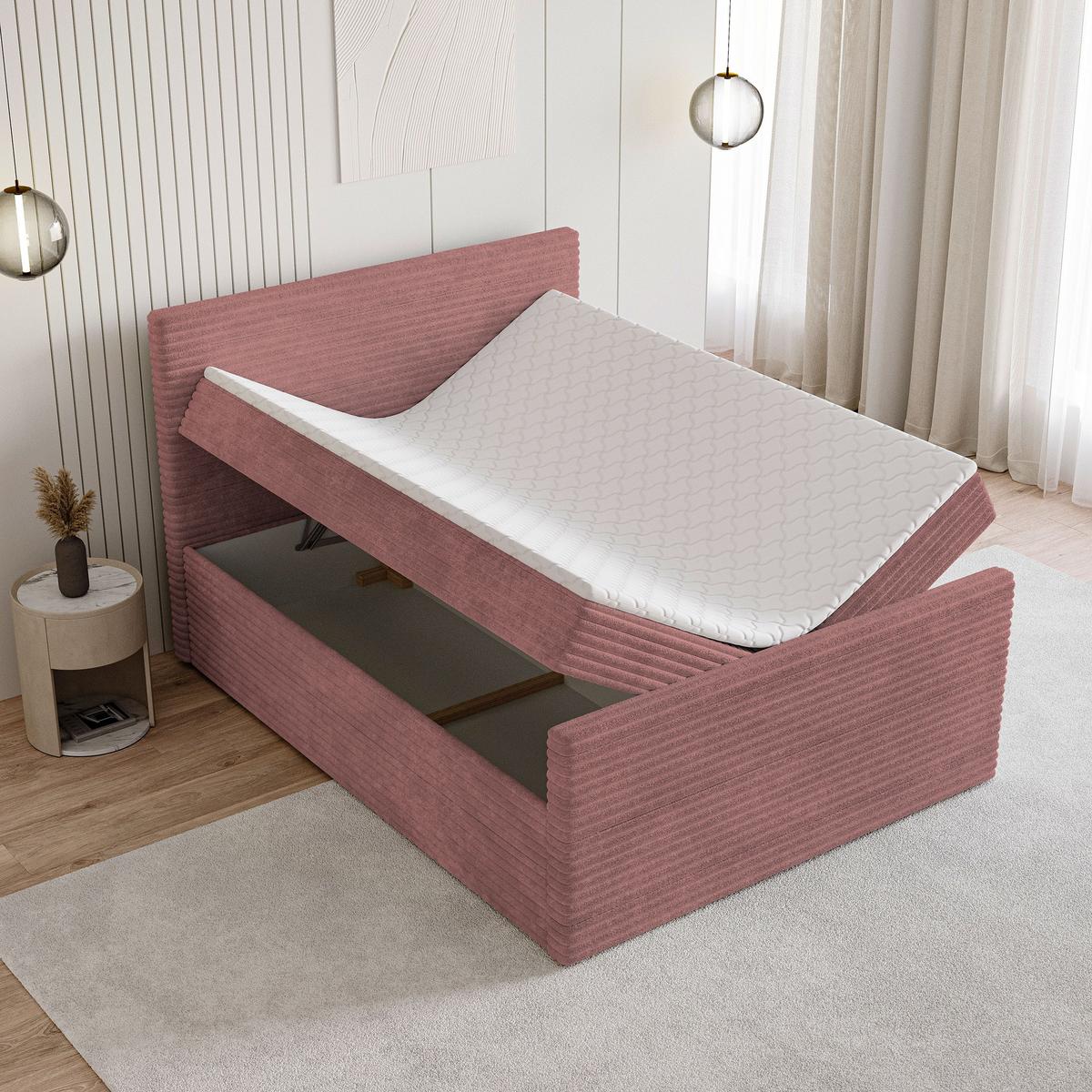BOXBETT NOLEN 180x200 cm mit Matratze und Topper - Rosa - Rosa, Holz (180/200cm) - MASSENO