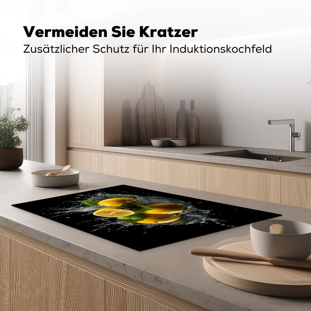 HERDABDECKPLATTE Zitrone - Obst - Gelb - Schwarz Induktionsschutz 81.6x52.7 cm - Gelb, Kunststoff (81.6/52.7/0.2cm) - MuchoWow
