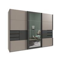 SCHWEBETÜRENSCHRANK 3-türig B270/H208/64 cm in Sandgrau mit Absetzungen in Grafit, Spiegel & Schubladen, Kleiderschrank inkl. Vollausstattung / 22507 - Sandfarben/Blau, Holzwerkstoff/Metall (270/208/64cm) - luma-home