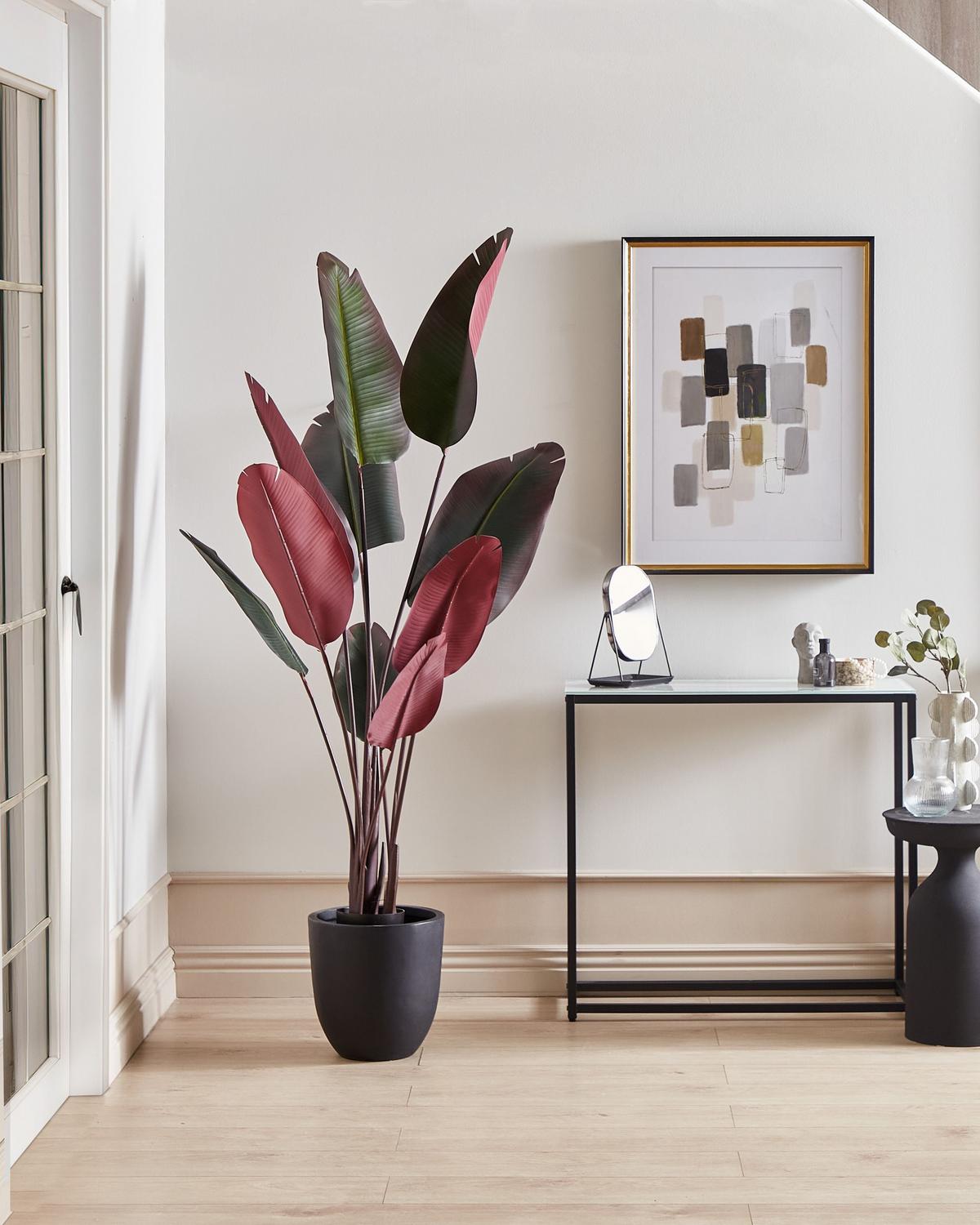 KUNSTPFLANZE im Blumentopf 163 cm Grün Banana Tree - Rot/Schwarz, Kunststoff (163cm) - Beliani