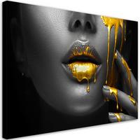 LEINWANDBILD Goldene Lippen, Frau, Abstraktion 100x70cm - Schwarz, Textil (100/70cm) - Feeby