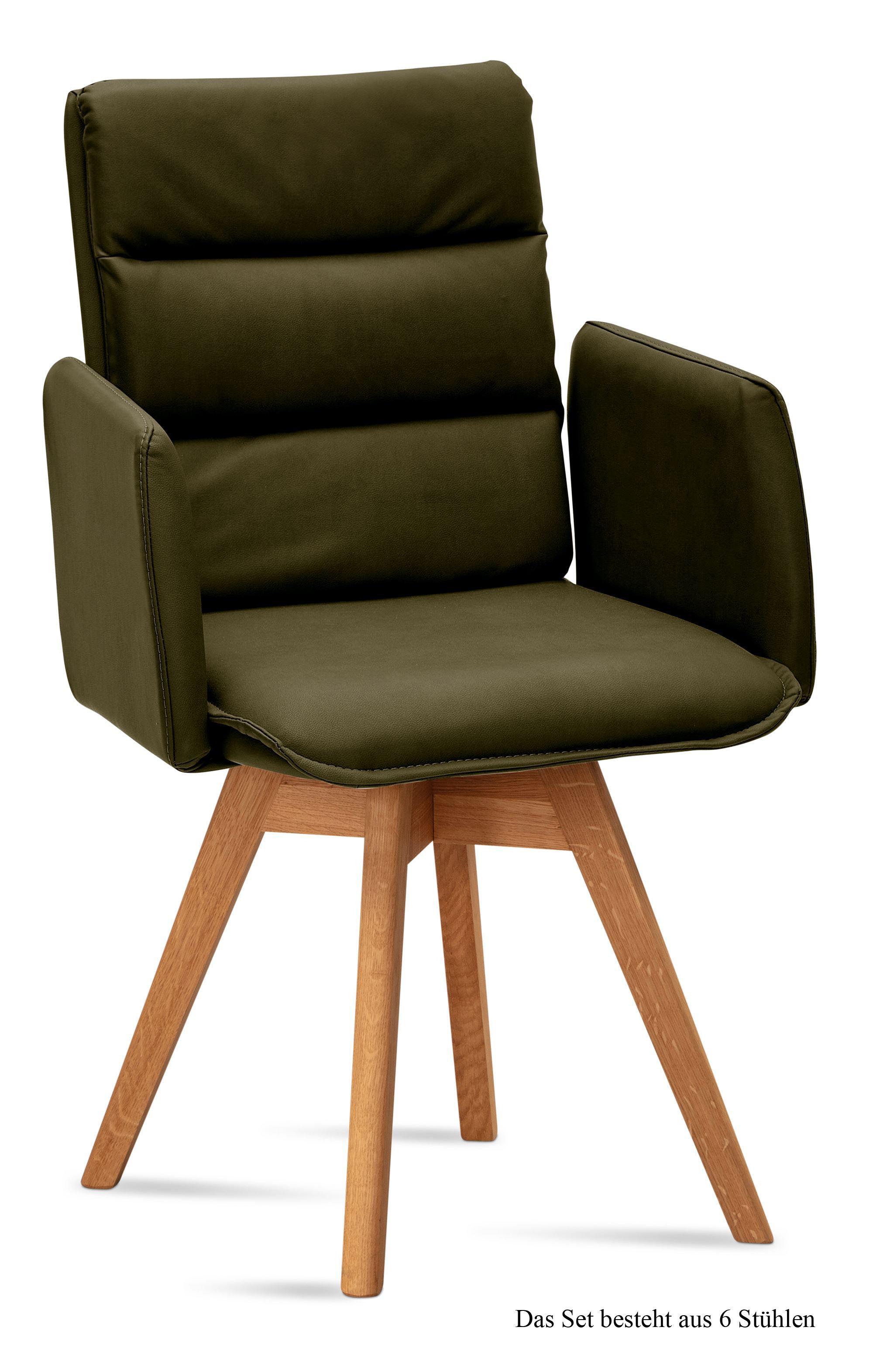 ARMLEHNSTUHL drehbar (6er-Set) Dorri 52x92x60 Eiche geölt/Khaki - Dunkelgrün/Eichefarben, Kunststoff (60/92/52cm) - 58aufmkessel