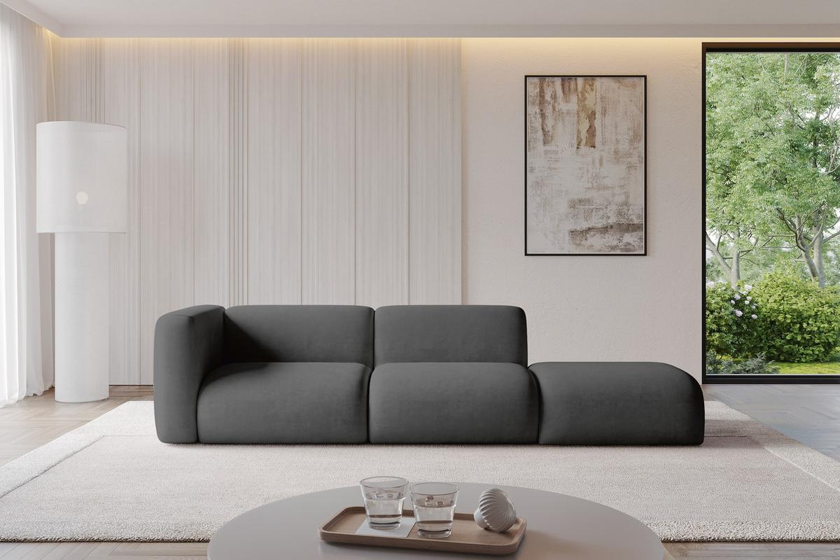 SOFA Ottomane Links MIRA-S3 296x89x70 Dunkelgrau Velours - Dunkelgrau/Schwarz, Holzwerkstoff/Kunststoff (296/70/89cm) - ALTDECOR