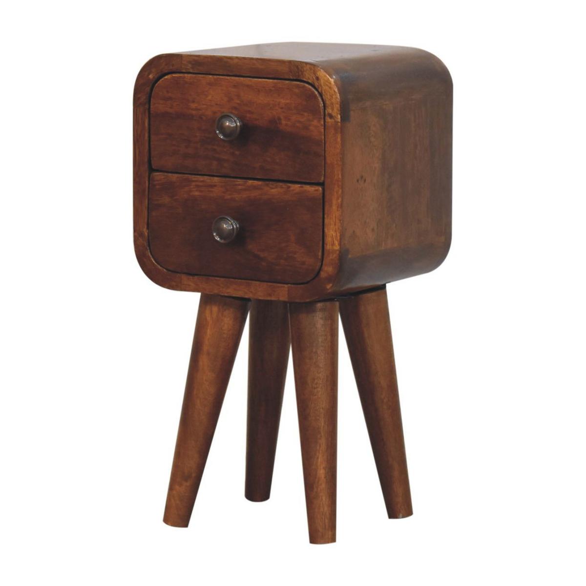 NACHTTISCH Extra Mini abgerundeten Kanten, 2 Schubladen, nordischen Beinen, braun - Messingfarben/Braun, Mangoholz/Holz (20/40/20cm) - Artisan Furniture