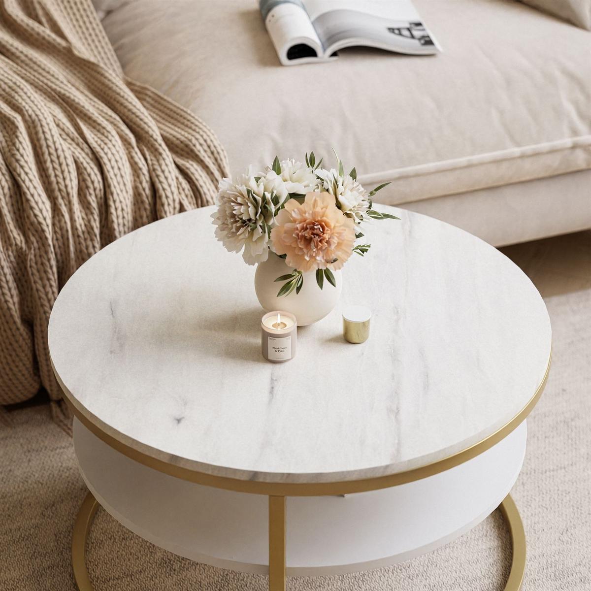COUCHTISCH CIRI SLIM LEVANTO mit Regal - Goldfarben, Holzwerkstoff (60/60/42cm) - Lookway