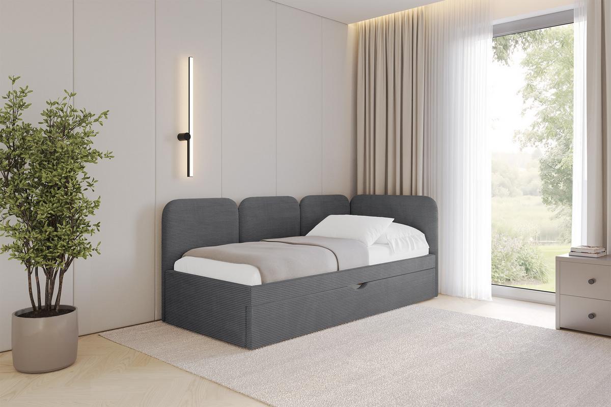 EINZELLBETT Jugendbett mit Bettkasten, Links - ALVY 100x200 Dunkelgrau - Dunkelgrau, Holzwerkstoff/Textil (100/200cm) - ALTDECOR