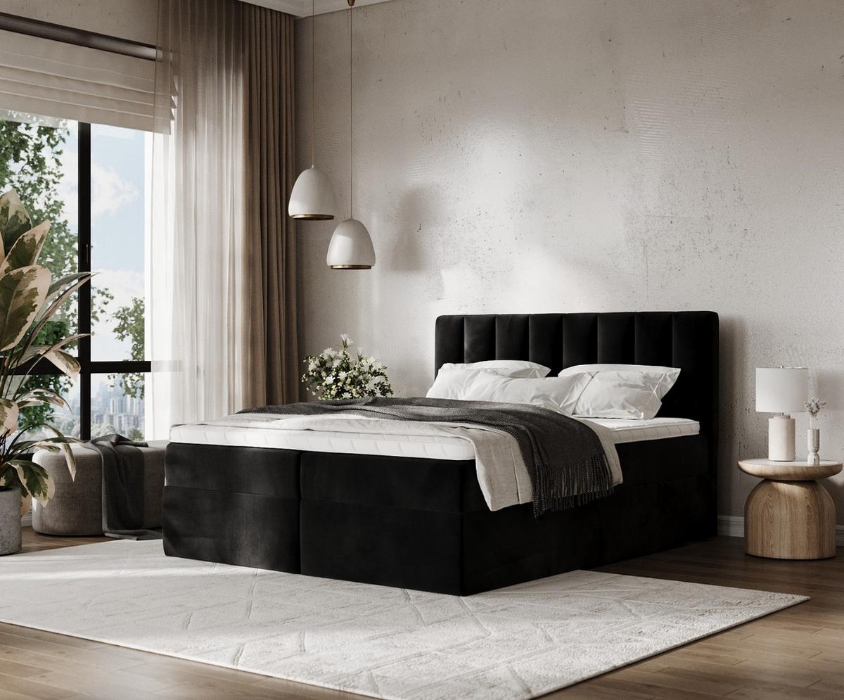 BOXBETT Bari 140/200 cm Schwarz im Kronos Stoff - Schwarz, Holz/Holzwerkstoff (140/200cm) - AltaBeds