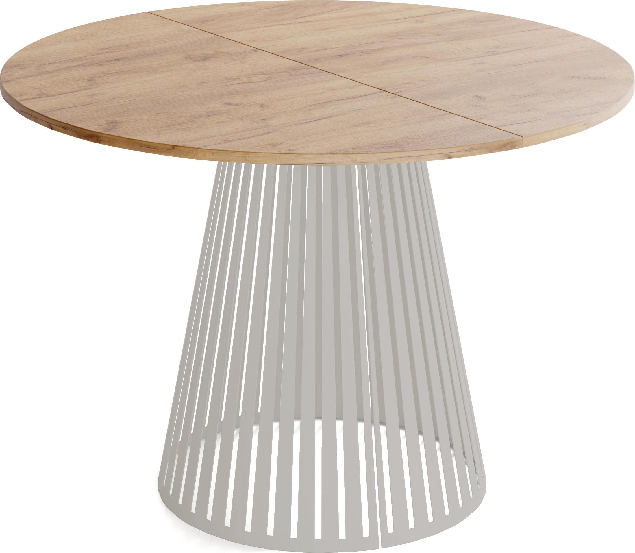 ESSTISCH Naro rund ausziehbar mit Lamellen-Metallgestell in Grau-Beige, Braun 120-200/120/76 cm - Kaschmir/Eiche Wotan, Holzwerkstoff/Metall (120/196/76cm) - WFL GROUP