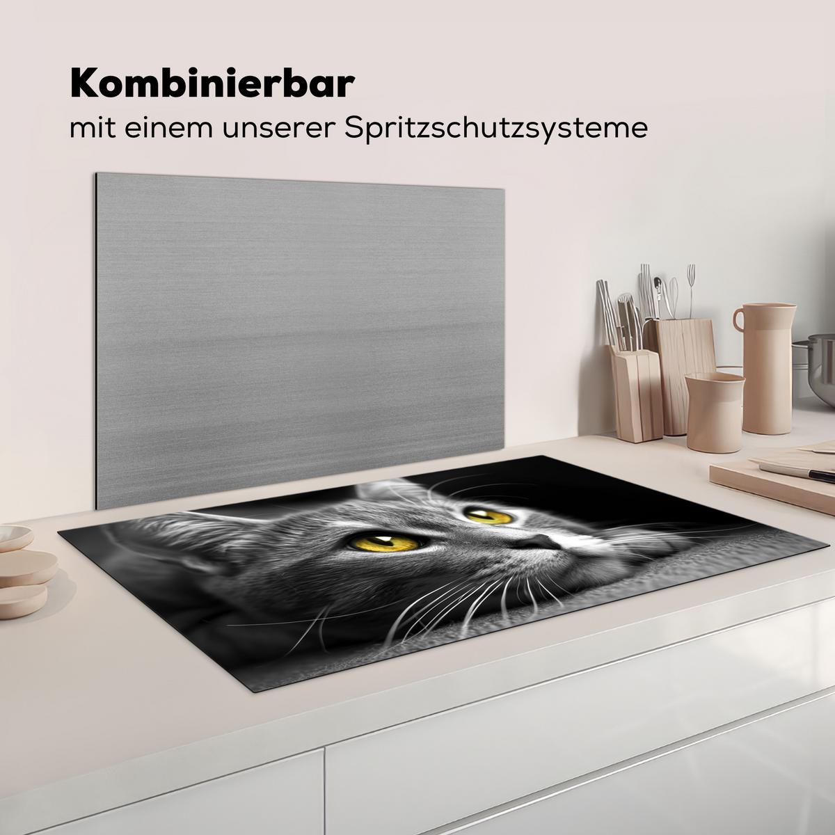 HERDABDECKPLATTE Katze - Grau - Tiere - Katze Induktionsschutz 91.2x52 cm - Grau, Kunststoff (91.2/52/0.2cm) - MuchoWow