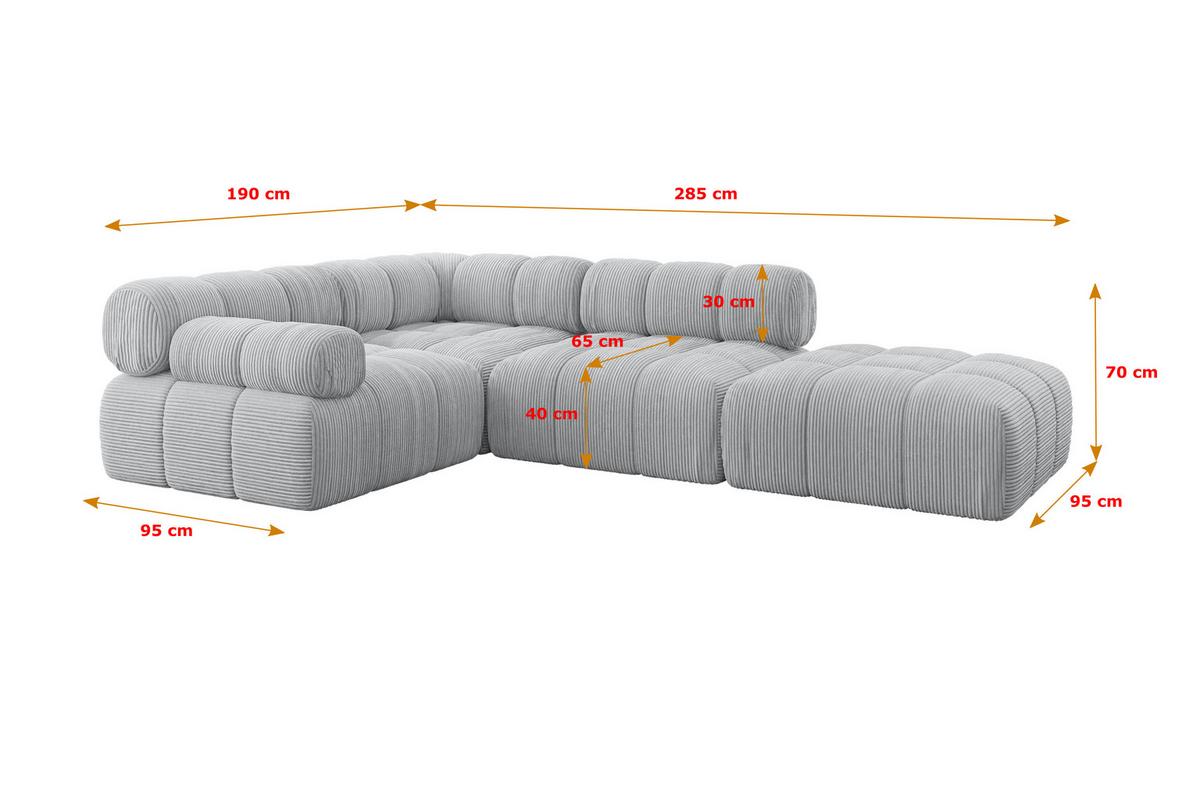 ECKSOFA modulares Sofa Felto-L1 - 285x190x70 cm Grau Cord - Grau, Holzwerkstoff/Textil (285/190cm) - ALTDECOR
